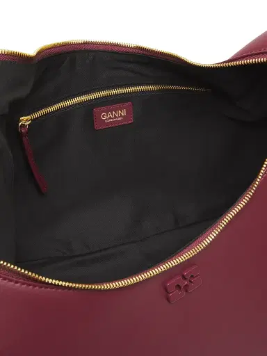 Ganni Women's Laced Leather Hobo Bag - Burgundy | Thumbnail 4