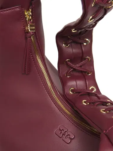 Ganni Women's Laced Leather Hobo Bag - Burgundy | Thumbnail 6