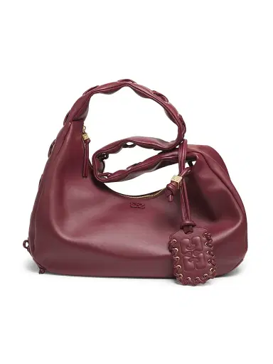 Ganni Women's Laced Leather Hobo Bag - Burgundy | Thumbnail 1