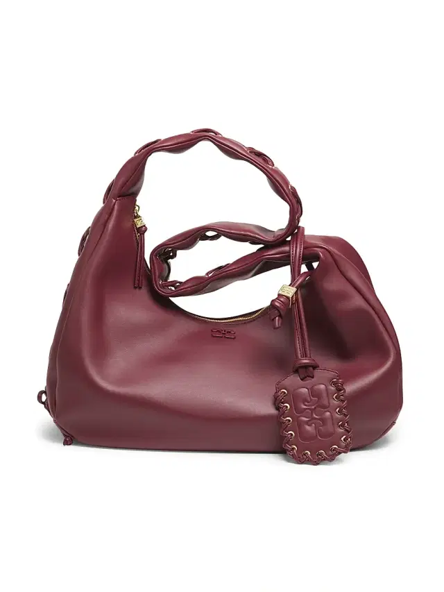 Ganni Women's Laced Leather Hobo Bag - Burgundy