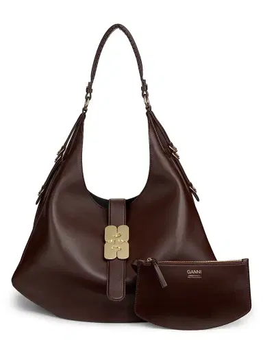 Ganni Women's Large Kat Leather Hobo Bag - Chicory Coffee | Thumbnail 7