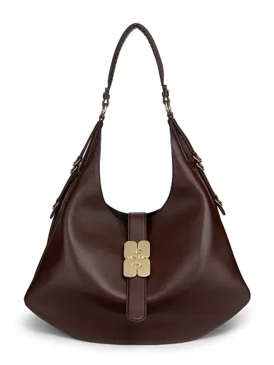 Ganni Women's Large Kat Leather Hobo Bag - Chicory Coffee | Thumbnail 1