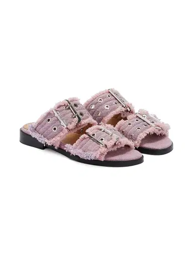 Ganni Women's Feminine Fringed Denim Sandals - Cameo Pink - Size 11 | Thumbnail 2