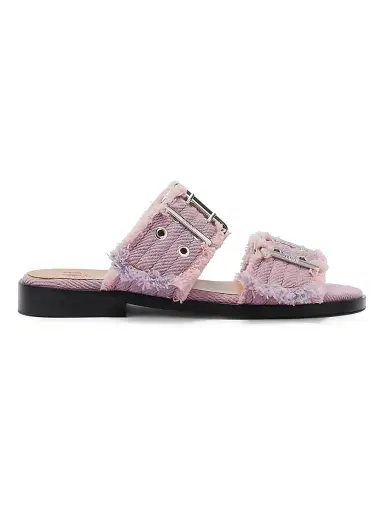 Ganni Women's Feminine Fringed Denim Sandals - Cameo Pink - Size 11 | Thumbnail 1