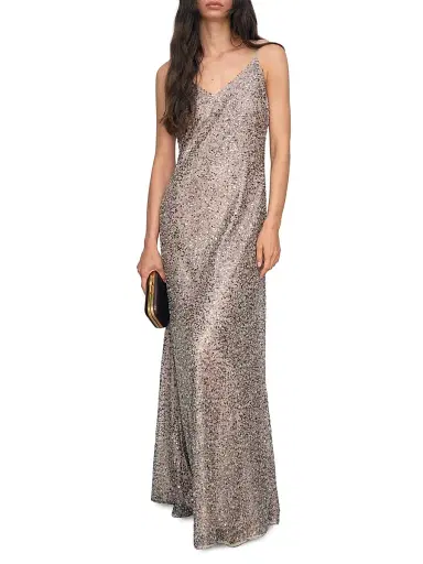 Reiss Women's Faye Sequined V-Neck Gown - Silver | Thumbnail 2