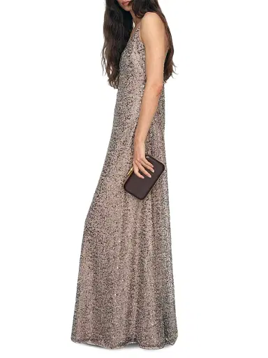Reiss Women's Faye Sequined V-Neck Gown - Silver | Thumbnail 3