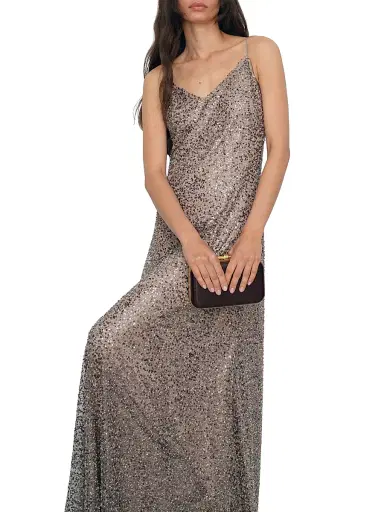 Reiss Women's Faye Sequined V-Neck Gown - Silver | Thumbnail 4