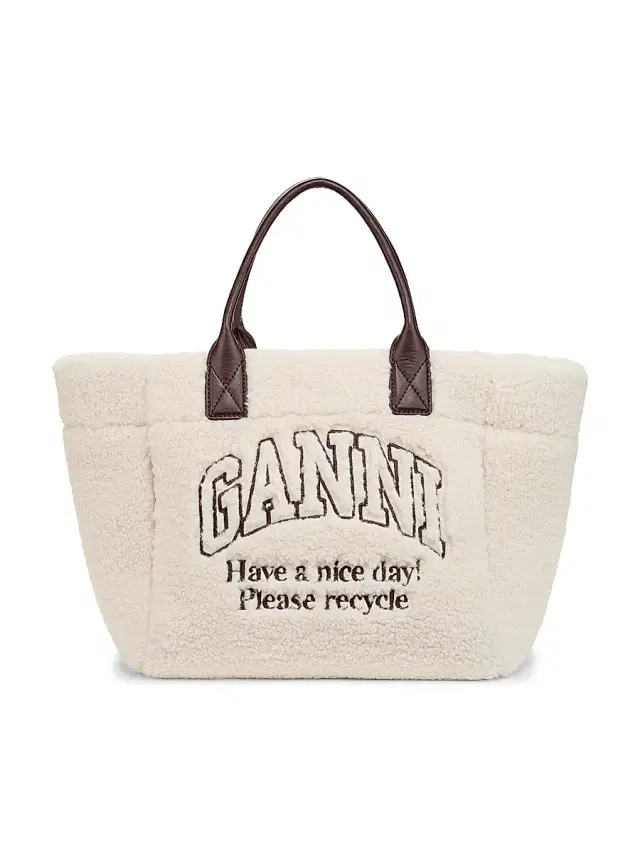 Ganni Women's  Graphic Sherpa Shopper Tote Bag - Egret