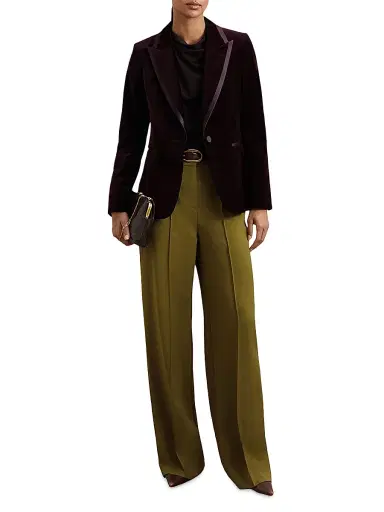 Reiss Women's Luisa Wide-Leg Pintuck Trousers - Green | Thumbnail 2