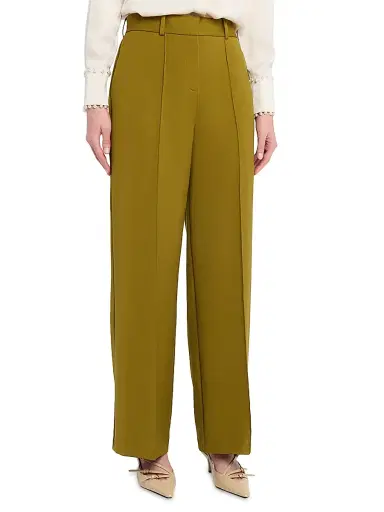 Reiss Women's Luisa Wide-Leg Pintuck Trousers - Green | Thumbnail 3