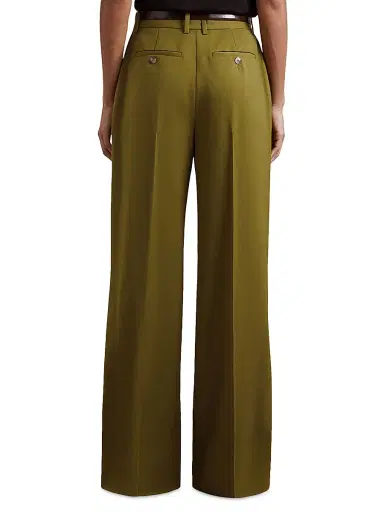 Reiss Women's Luisa Wide-Leg Pintuck Trousers - Green | Thumbnail 4
