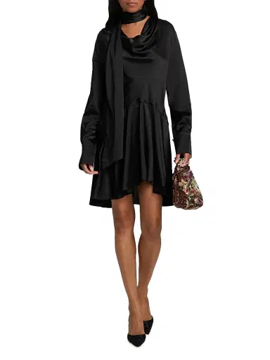 Ganni Women's Stretch-Satin Cowlneck Midi-Dress - Black | Thumbnail 2