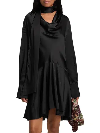 Ganni Women's Stretch-Satin Cowlneck Midi-Dress - Black | Thumbnail 3