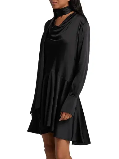 Ganni Women's Stretch-Satin Cowlneck Midi-Dress - Black | Thumbnail 4