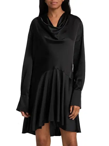 Ganni Women's Stretch-Satin Cowlneck Midi-Dress - Black | Thumbnail 6