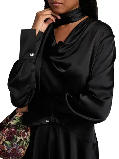 Ganni Women's Stretch-Satin Cowlneck Midi-Dress - Black | Thumbnail 7