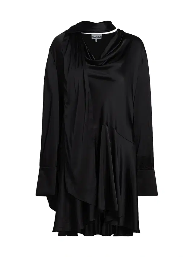 Ganni Women's Stretch-Satin Cowlneck Midi-Dress - Black