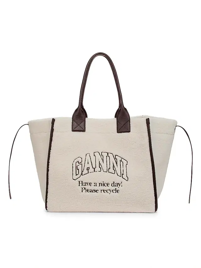 Ganni Women's  Faux-Shearling Shopper Tote Bag - Egret