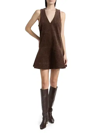 Ganni Women's Seersucker Corduroy V-Neck Minidress - Chicory Coffee | Thumbnail 2