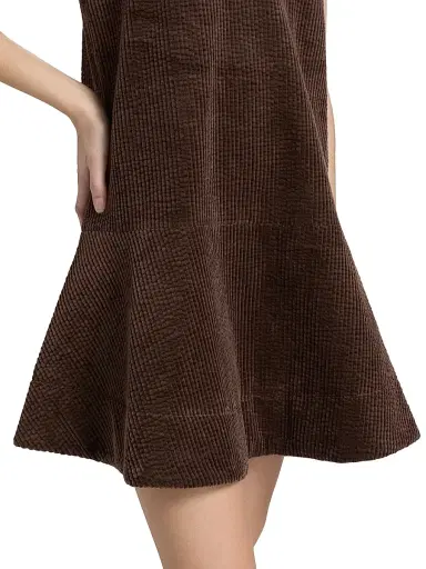 Ganni Women's Seersucker Corduroy V-Neck Minidress - Chicory Coffee | Thumbnail 6