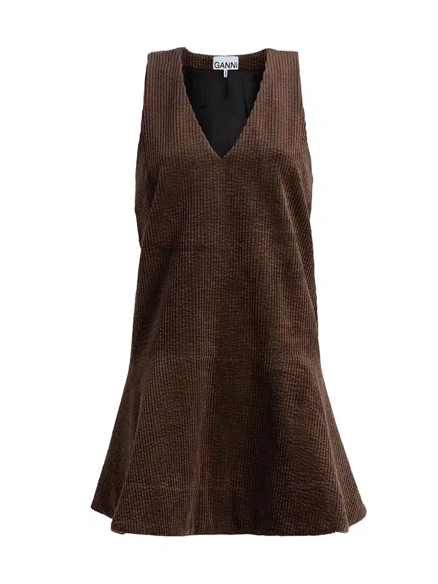 Ganni Women's Seersucker Corduroy V-Neck Minidress - Chicory Coffee