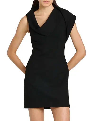 Ferragamo Women's Draped Stretch Twill Minidress - Nero - Size 12 | Thumbnail 3