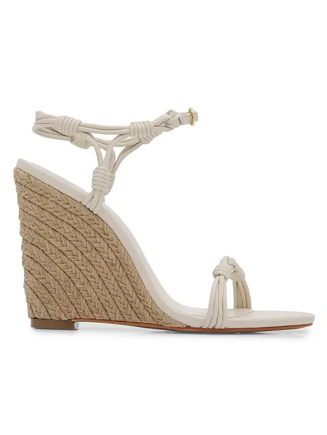 Schutz Women's Nara 100MM Leather Wedge Sandals - Sugar White