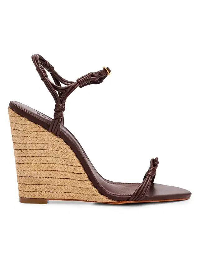 Schutz Women's Nara 110MM Leather Espadrille Wedge Sandal - Root Brown Tonal