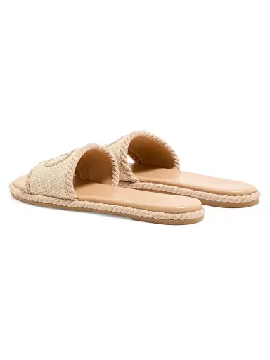 Valentino Garavani Women's VLogo Torchon Slide Sandals in Linen Canvas - Ecru - Size 5 | Thumbnail 3 Valentino Garavani Women's VLogo Torchon Slide Sandals in Linen Canvas - Ecru - Size 5 | Thumbnail 3