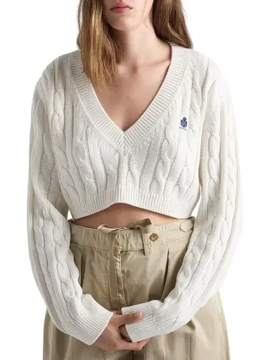 Prada Women's V-Neck Cotton Sweater - White | Thumbnail 2