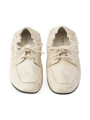 Prada Women's Shuffle Antiqued Leather Boat Loafers - Beige Khaki - Size 10 | Thumbnail 2 Prada Women's Shuffle Antiqued Leather Boat Loafers - Beige Khaki - Size 10 | Thumbnail 2