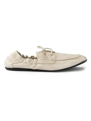 Prada Women's Shuffle Antiqued Leather Boat Loafers | Thumbnail 1 Prada Women's Shuffle Antiqued Leather Boat Loafers | Thumbnail 1