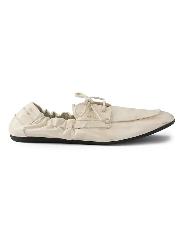 Prada Women's Shuffle Antiqued Leather Boat Loafers - Beige Khaki