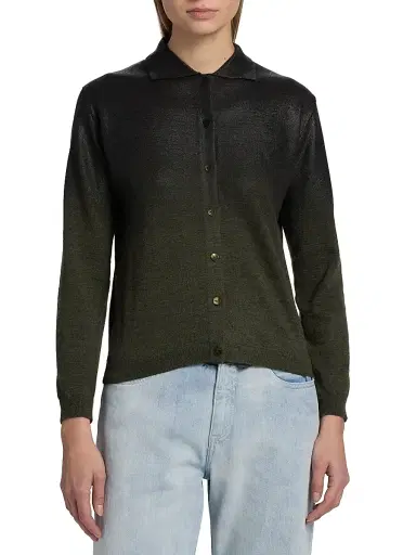 Maison Margiela Women's Wool-Blend Collared Cardigan - Green Black | Thumbnail 3 Maison Margiela Women's Wool-Blend Collared Cardigan - Green Black | Thumbnail 3