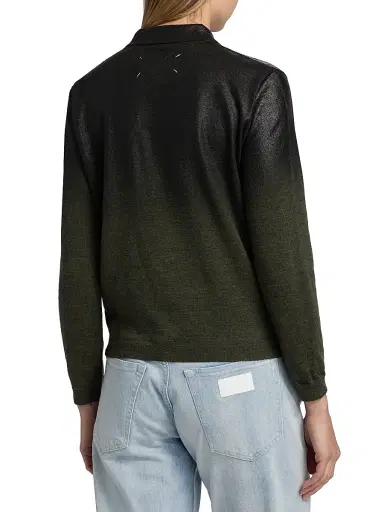 Maison Margiela Women's Wool-Blend Collared Cardigan - Green Black | Thumbnail 5 Maison Margiela Women's Wool-Blend Collared Cardigan - Green Black | Thumbnail 5