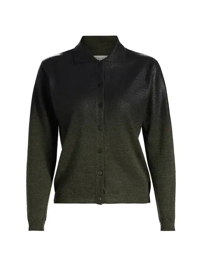 Maison Margiela Women's Wool-Blend Collared Cardigan - Green Black