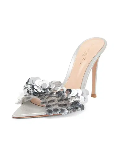 Gianvito Rossi Women's 85MM Pailette-Embellished Suede Stiletto Mules - Silver - Size 9.5 | Thumbnail 2 Gianvito Rossi Women's 85MM Pailette-Embellished Suede Stiletto Mules - Silver - Size 9.5 | Thumbnail 2