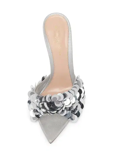Gianvito Rossi Women's 85MM Pailette-Embellished Suede Stiletto Mules - Silver - Size 9.5 | Thumbnail 3 Gianvito Rossi Women's 85MM Pailette-Embellished Suede Stiletto Mules - Silver - Size 9.5 | Thumbnail 3