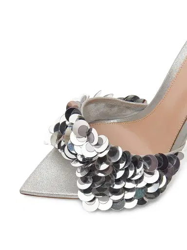 Gianvito Rossi Women's 85MM Pailette-Embellished Suede Stiletto Mules - Silver - Size 9.5 | Thumbnail 4 Gianvito Rossi Women's 85MM Pailette-Embellished Suede Stiletto Mules - Silver - Size 9.5 | Thumbnail 4