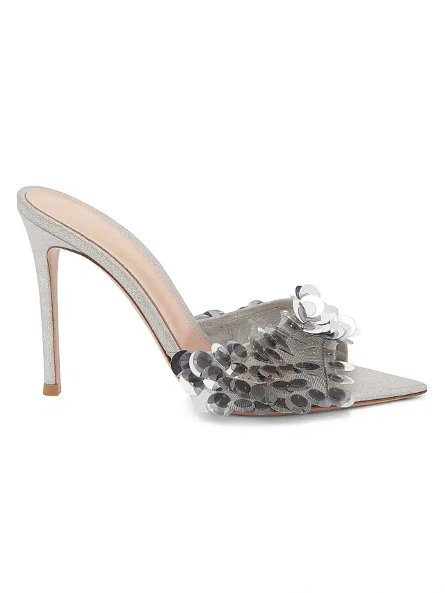Gianvito Rossi Women's 85MM Pailette-Embellished Suede Stiletto Mules - Silver