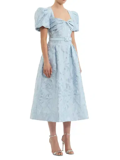Rebecca Vallance Women's Anneli Jacquard Belted Midi-Dress - Soft Blue - Size 14 | Thumbnail 2