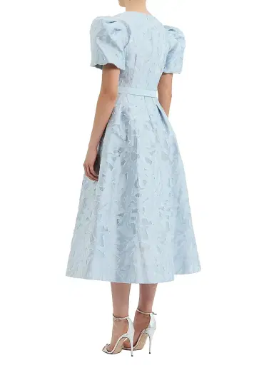 Rebecca Vallance Women's Anneli Jacquard Belted Midi-Dress - Soft Blue - Size 14 | Thumbnail 3