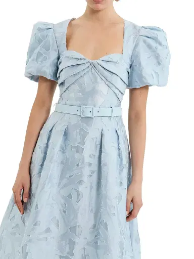 Rebecca Vallance Women's Anneli Jacquard Belted Midi-Dress - Soft Blue - Size 14 | Thumbnail 4