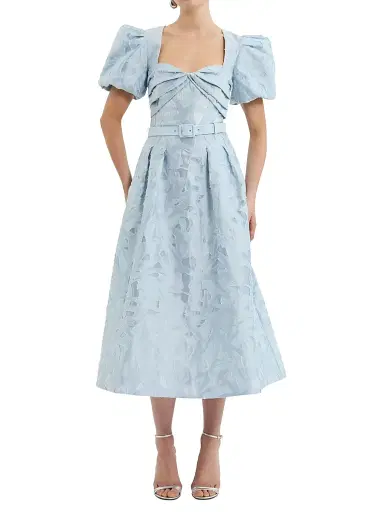 Rebecca Vallance Women's Anneli Jacquard Belted Midi-Dress - Soft Blue - Size 14 | Thumbnail 1