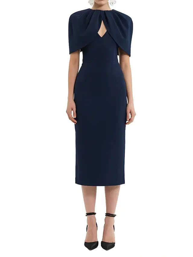 Women's Xena Embellished Stretch-Crepe Cape Midi-Dress - Navy