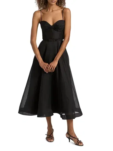 Zimmermann Women's Luna Tie-Waist Linen-Silk A-Line Midi-Dress - Black | Thumbnail 3 Zimmermann Women's Luna Tie-Waist Linen-Silk A-Line Midi-Dress - Black | Thumbnail 3