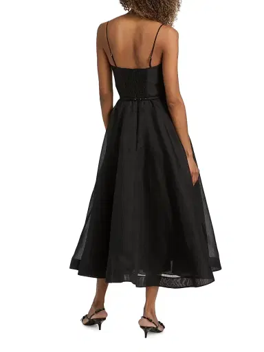 Zimmermann Women's Luna Tie-Waist Linen-Silk A-Line Midi-Dress - Black | Thumbnail 5 Zimmermann Women's Luna Tie-Waist Linen-Silk A-Line Midi-Dress - Black | Thumbnail 5