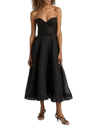Zimmermann Women's Luna Tie-Waist Linen-Silk A-Line Midi-Dress - Black | Thumbnail 6 Zimmermann Women's Luna Tie-Waist Linen-Silk A-Line Midi-Dress - Black | Thumbnail 6