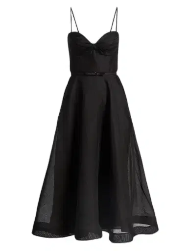 Zimmermann Women's Luna Tie-Waist Linen-Silk A-Line Midi-Dress - Black | Thumbnail 1 Zimmermann Women's Luna Tie-Waist Linen-Silk A-Line Midi-Dress - Black | Thumbnail 1
