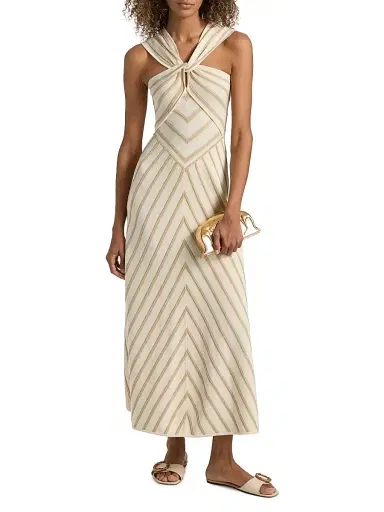 Zimmermann Women's Luna Metallic Stripe A-Line Midi-Dress - Cream Gold | Thumbnail 2 Zimmermann Women's Luna Metallic Stripe A-Line Midi-Dress - Cream Gold | Thumbnail 2